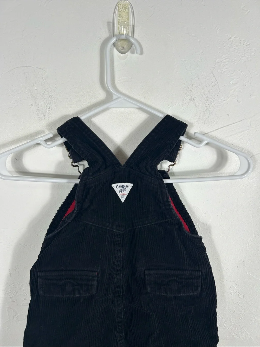 VTG OshKosh B'gosh Black Corduroy Overalls Red Lined Cargo Pockets 24M